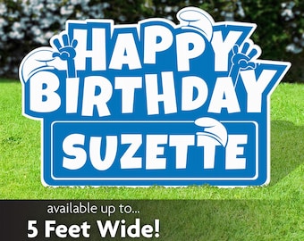 Blue Happy Birthday Lawn Sign, Personalized Party Decoration, Cartoon, Corrugated Plastic