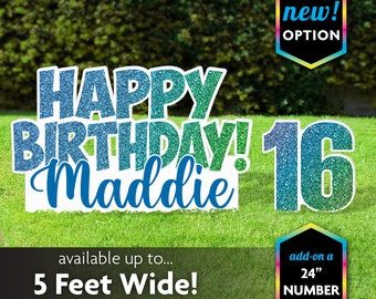 Happy Birthday Sign and Number, 2 pc Personalized Yard Sign set, Party Decoration, Yard Lawn Sign, Yard Card, Banner, use Indoor or Outdoor