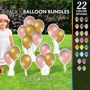 6 pc Glitter Balloon Sign set, Yard Card, Lawn Yard Flair, Yard Display Accessories, Birthday, Wedding, Baby Shower, Lawn display