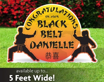 Martial Arts Black Belt Lawn Sign, Karate Party Decor, Personalized, Corrugated Plastic, Printed