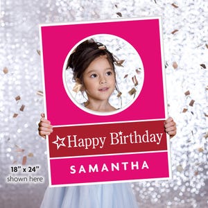 Pink & Red Personalized Birthday Selfie Frame, Photo Booth Prop, Printed