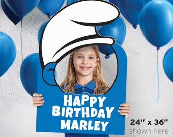Blue Elf with White Hat Birthday Selfie Frame, Social Media Frame, Photo Prop