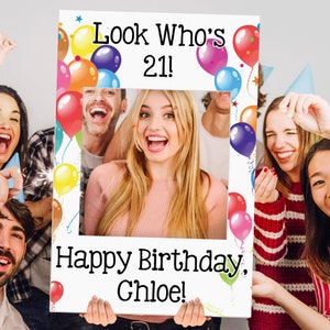 Happy Birthday Balloons Selfie Board, Personalized, Printed, Social Media Photo Frame, Birthday Party Prop, Birthday Party, Photo Booth Prop