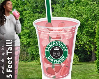 Pink Drink Personalized Lawn Sign: Birthday Party Yard Card