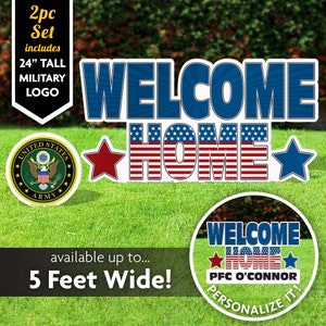 Welcome Home Sign & Military Emblem, 2 pc set, Yard Sign, indoor outdoor Lawn Sign, Decoration- Marines, Navy, Army, Air Force, Coast Guard