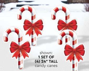 Candy Cane Christmas Yard Signs, Set of 4, Holiday Pathway Decor, Corrugated Plastic, Printed