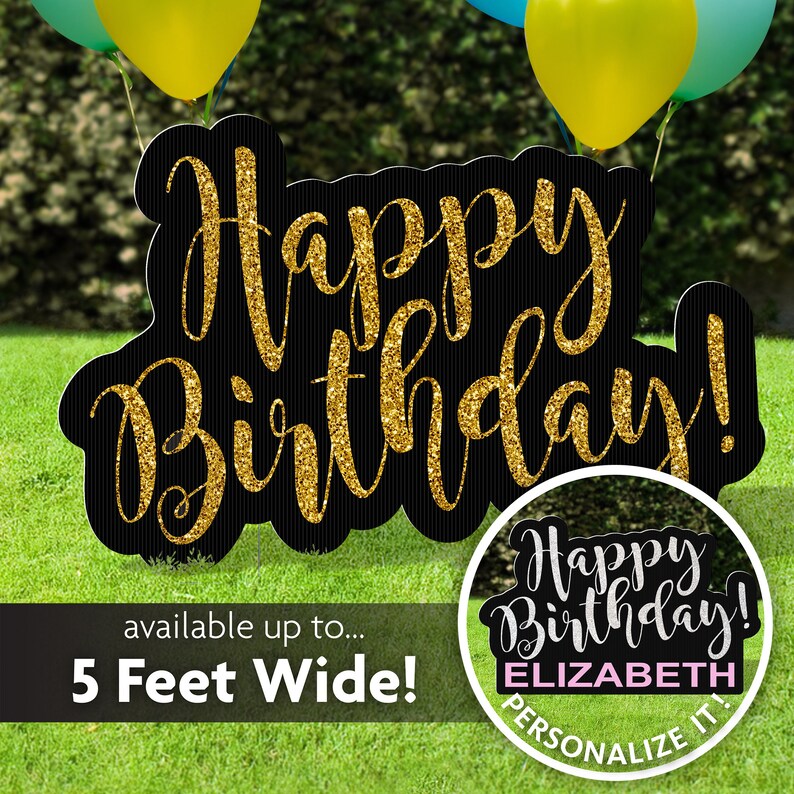 Happy Birthday Yard Sign Lawn Sign Script Happy Birthday Etsy
