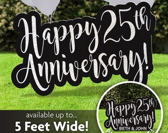 Happy 25th Anniversary Sign, Silver Anniversary Sign, Anniversary Banner, Lawn Sign, Yard Sign, Personalized, Party Decoration, Gift