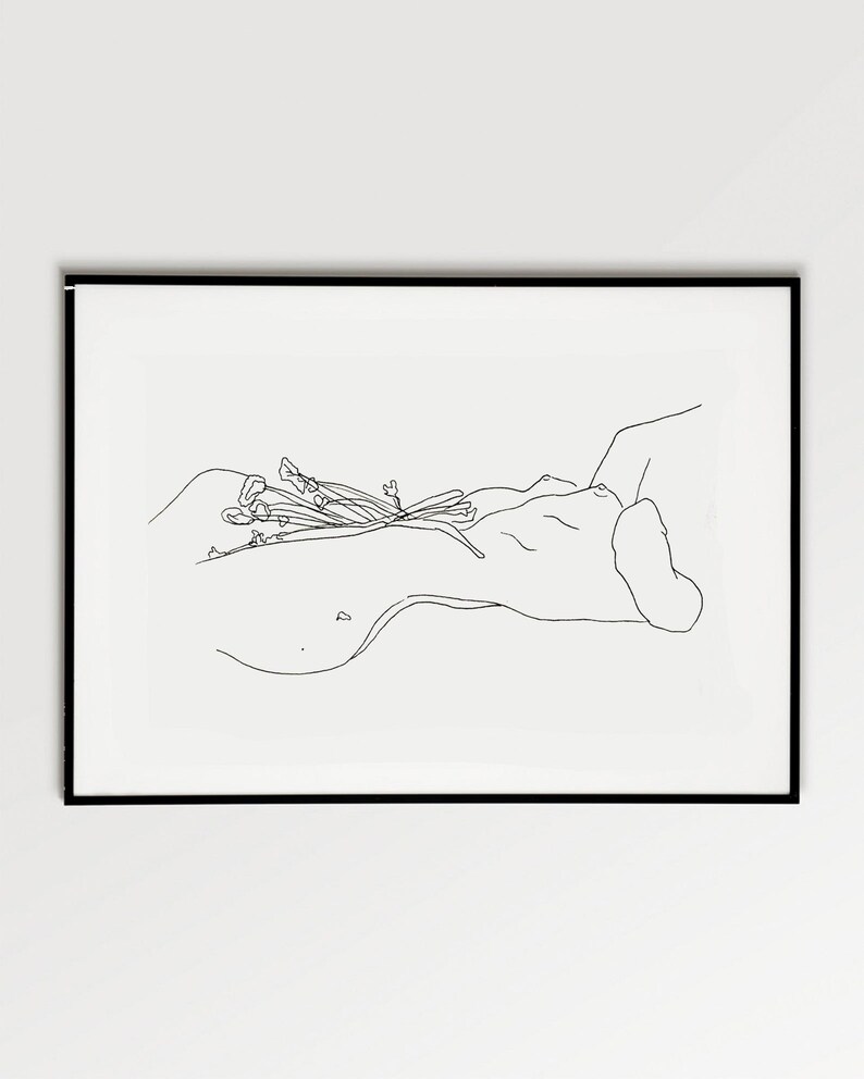 Nude Line Art Illustration Custom Commissions Aesthetic Minimalist Wall Art