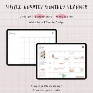 Minimal Landscape Undated monthly digital planner for Goodnotes / Notability | Monday start/ Sunday start