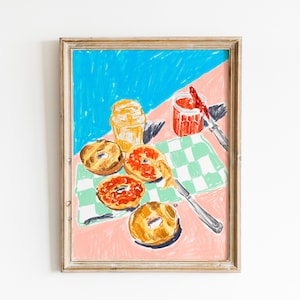 Breakfast bagels. Limited Edition Print. Breakfast. Kitchen print. Colourful art.