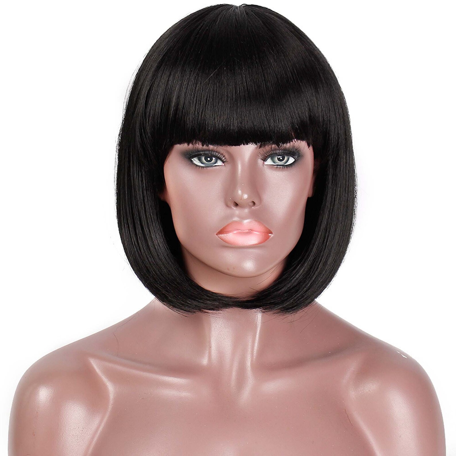 Short Bob Wigs with Hair Bangs Black Wigs Full Head Hair Wig Etsy