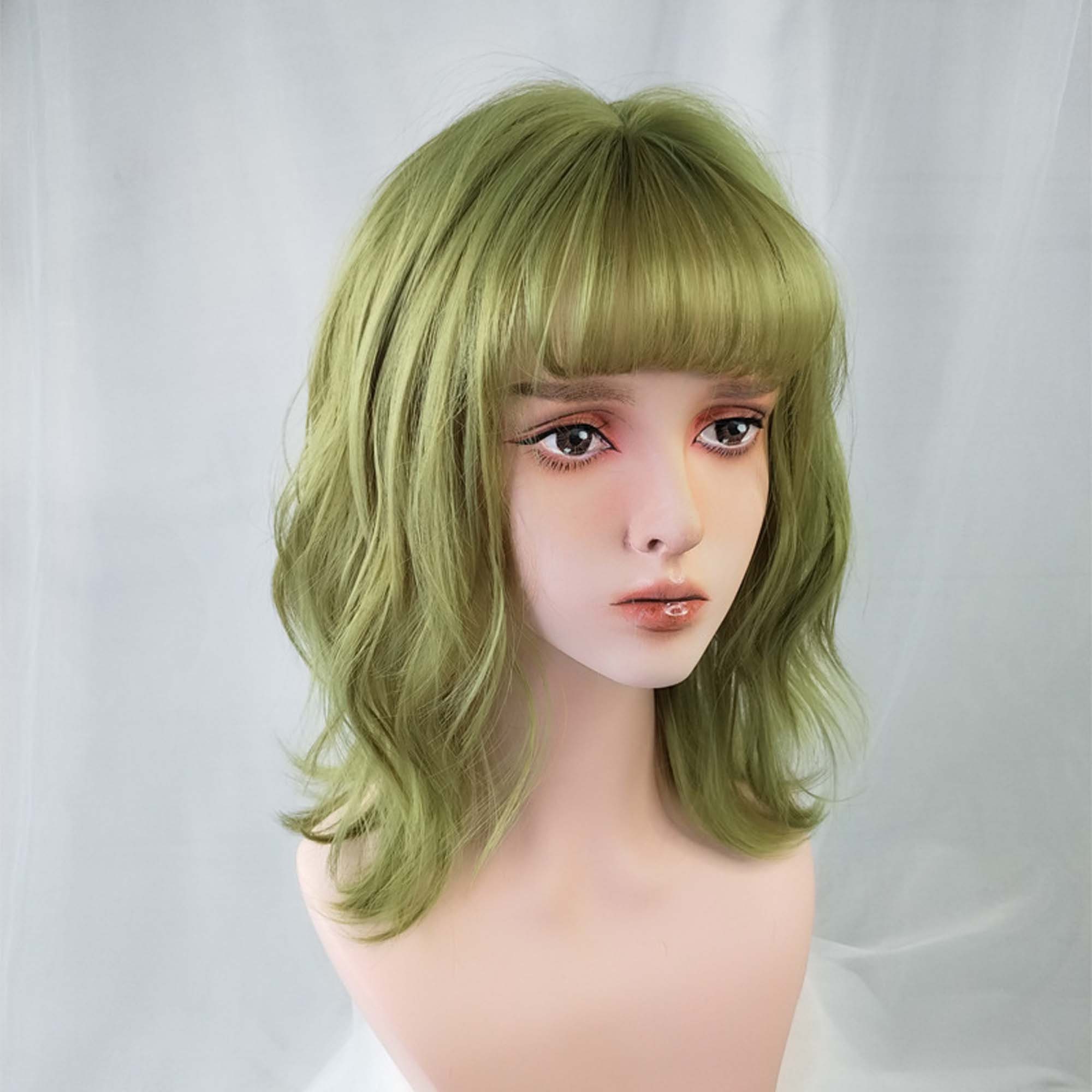 Fashion Green Wig Medium Long Curly Hair Wig Heat Resistant Etsy