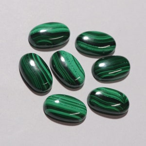 Malachite Gemstone Cabochons: Oval, Calibrated, 7 Pcs Lot