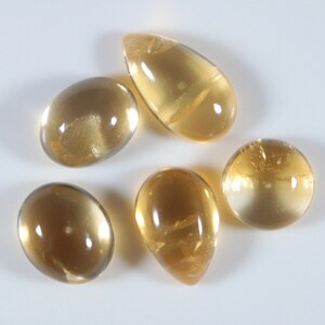 5 Pcs, 27 Cts, Citrine Quartz Cabochon, Natural Citrine Quartz Gemstone, Mix Shape, Citrine Semi Precious Smooth Gemstone Making Jewelry