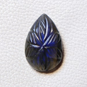 Labradorite Carving - Flower Carving Labradorite - Blue Fire Labradorite - Carved Gemstone - Natural Labradorite Cabochon - Pear Labradorite