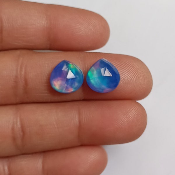 2 Pcs, Beautiful Aurora Opal Stone Size - 12x12 mm. Faceted One Side Rose Cut Aurora Doublet Opal Heart Shape Loose Gemstone making Jewelry