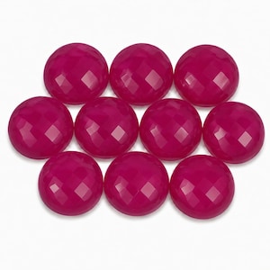 Ruby Chalcedony Checker Cut Round Cabochon Flat Back Natural Gemstone, Faceted Round Loose Stone for Jewelry Making, Wholesale Cabochons