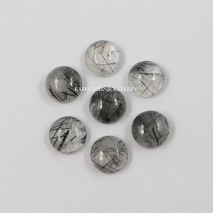 Natural Black Rutilated Quartz Cabochon Round shape wholesale Rutile Quartz Gemstone Lot Black Rutilated Quartz for Jewelry Making