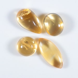 4 Pcs, 24 Cts, Citrine Quartz Cabochon, Natural Citrine Quartz Gemstone, Mix Shape, Citrine Semi Precious Smooth Gemstone Jewelry Making