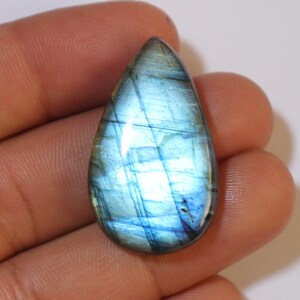 Blue Flashy Labradorite Cabochon Pear Shape 1 Piece Natural Labradorite Loose Stone Polished Labradorite for Jewelry Making, 35x21x7 mm
