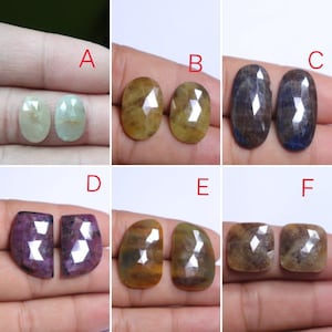 Rose Cut Sapphire Cabochon Pair: Multi Color Gemstone Jewelry
