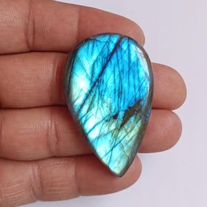 Natural Labradorite Gemstone Blue Flashy Labradorite Cabochon Loose Stone Pear Shape Polished Labradorite for Jewelry Making, 50x32x7mm