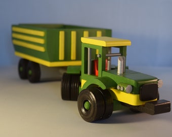 Wooden Tractor and Trailer, Bright Colors, Traditional Toy, Fun Gift, For Boys and Girls, Hours of Fun