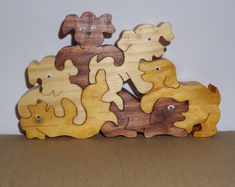 Puzzle des Chiens Enjoués en bois, Pour les amoureux des chiens,  Ornement, Cadeau idéal, Convient aux adultes et aux enfants