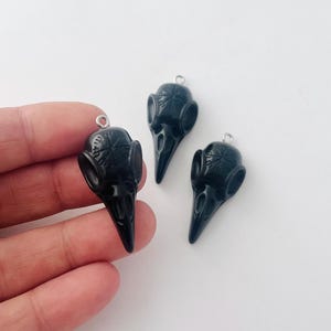 Lg Raven Skull Viking Charm Pendant (Black)