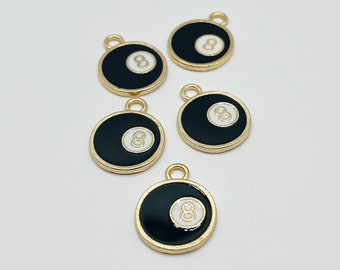 8Ball Gold Charm Number 8 Billiards