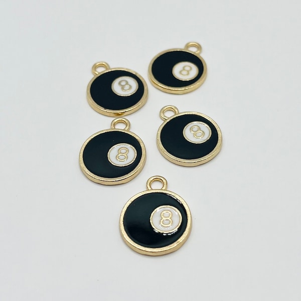 5pc 8Ball Gold Charm Number 8 Billiards