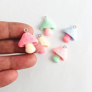 5pc Pastel Mushroom Charm Set Toadstool Resin Charms