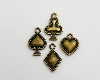 4pc Playing Card Charm Sets (Bronze Color)