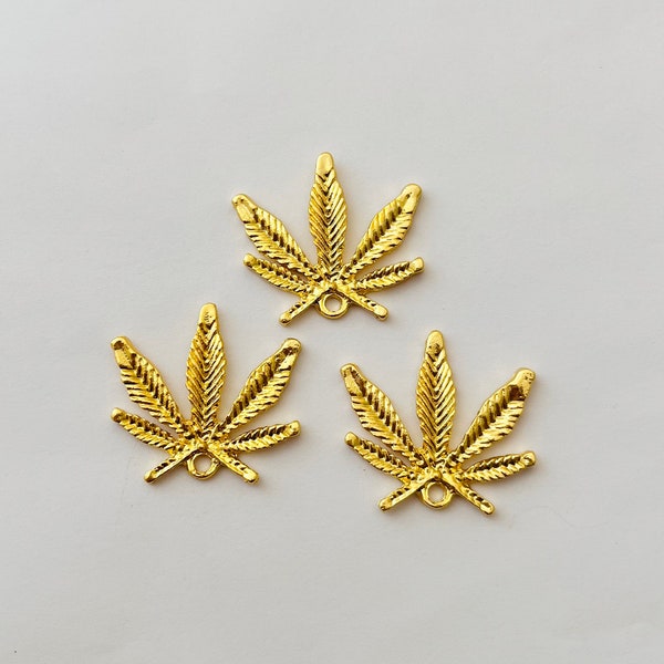 3pc MD Hemp/Pot Leaf Pendants Gold Color