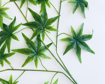 Faux Hemp/Pot Leaf Branch - Green Stem