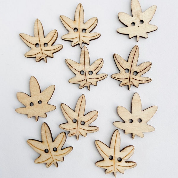 10pc Pot/Hemp Leaf Buttons (Natural)