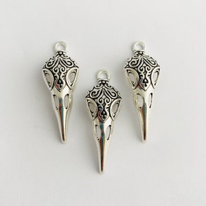 3pc Silver Filigree Raven Bird Skull Charms