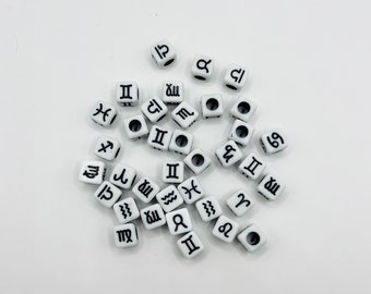 Square Zodiac Mix Spacer Beads (White & Black)