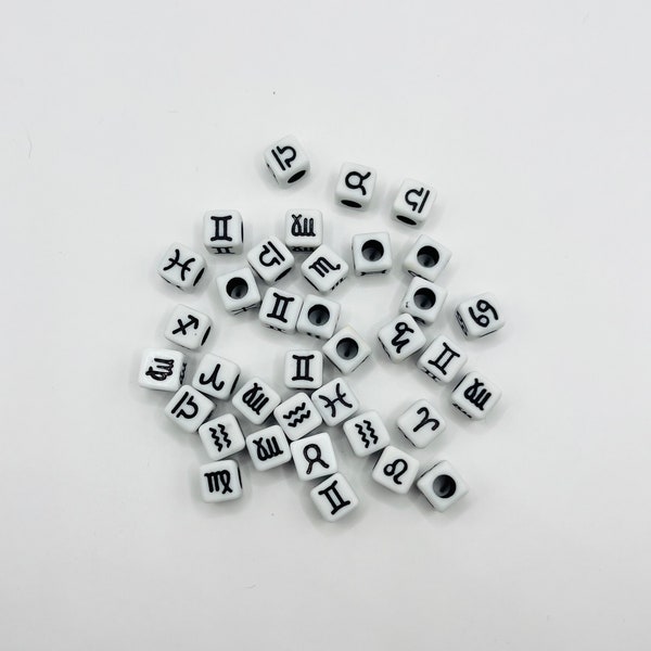 Square Zodiac Mix Spacer Beads (White & Black)