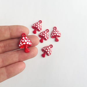 5pc Red & White Mushroom Charms