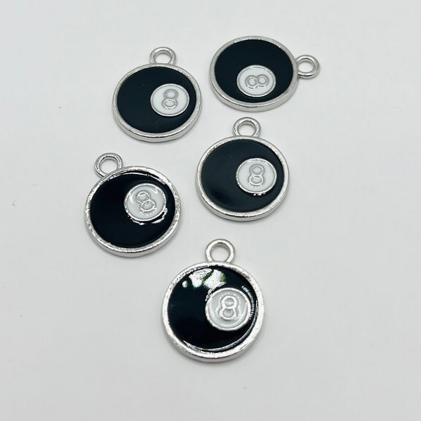 5pc 8Ball Silver Charm Number 8 Billiards