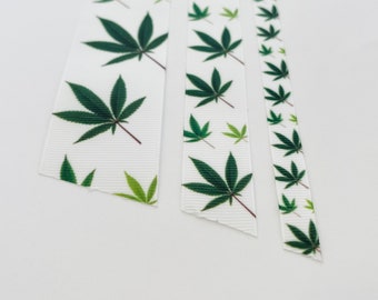 White Green Leaf Grosgrain Ribbon 9mm/22mm/38mm Weed/Pot Leaf Ribbon