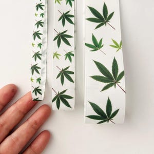 White Green Leaf Grosgrain Ribbon 9mm/22mm/38mm Weed/Pot Leaf Ribbon