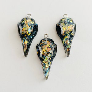 Lg Raven Skull Charms - Black Glitter