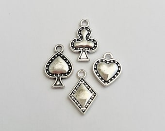 4pc Playing Card Charm Sets (Silver Color)
