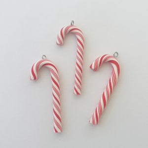 3pc Candy Cane Pendant Charms (Red & White) Striped