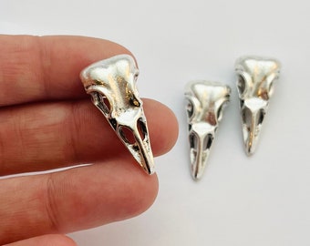 Silver Raven Bird Skull Charm Pendants
