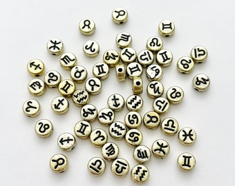 Round Zodiac Mix Beads (Gold & Black) 50-200pc