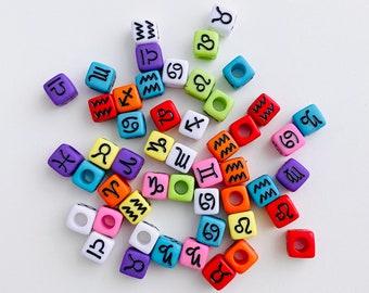 Square Zodiac Mix Bright Spacer Beads (Colorful & Black)